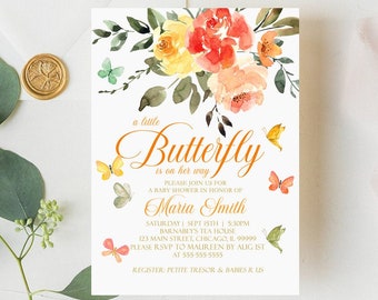 EDITABLE Butterfly Baby Shower Invitation Floral Sprinkle Invitation Butterfly Baby Shower Invitation Baby Shower Instant Download B4
