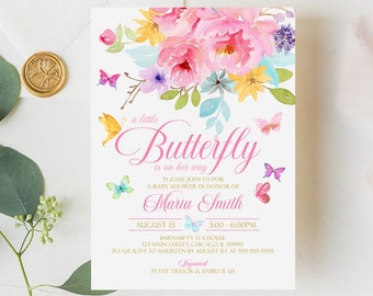 EDITABLE Floral Butterfly Baby Shower Invitation Pink Teal Purple Floral Sprinkle Invitation Butterfly Baby Shower Invitation Template B1