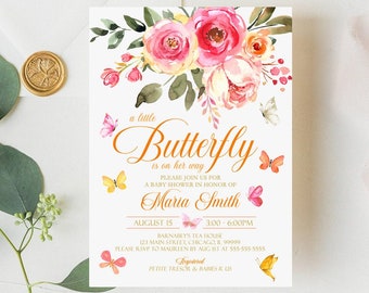 EDITABLE Butterfly Baby Shower Invitation Floral Sprinkle Invitation Butterfly Baby Shower Invitation Baby Shower Instant Download B5