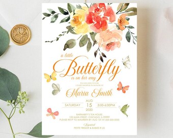 EDITABLE Butterfly Baby Shower Invitation Floral Sprinkle Invitation Butterfly Baby Shower Invitation Baby Shower Instant Download B4