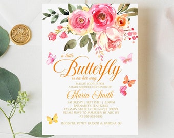 EDITABLE Butterfly Baby Shower Invitation Floral Butterfly Invitation Butterfly Baby Shower Invitation Baby Shower Instant Download B5