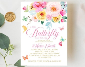 EDITABLE Butterfly Baby Shower Invitation Floral Butterfly Invitation Butterfly Baby Shower Invitation Baby Shower Instant Download B3