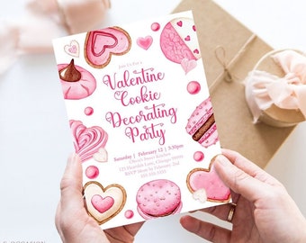 EDITABLE Valentines Cookie Decorating Party Invitation, Valentine's Day Party Cookie Invitation Template, Class Invite, Instant Download VD