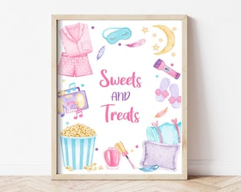 Sweets and Treats Sign Sleepover Birthday Sign Slumber Party Decor Teen Birthday Movie Night Pajamas Snack Sign Girl Download PRINTABLE SO1