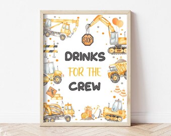 Construction Party Sign, Drinks for the Crew Birthday Party Sign, Printable Construction Party Drink Sign, Baby Shower Construction Sign C2