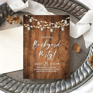 Rustic Backyard Party Invitation Template, BBQ Party Invitation, Baby Shower Invitation Birthday Party Retirement Party, Couples Party Corjl image 2