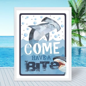 Printable Shark Sign, Come Have A Bite Shark Table Sign, Food Station Sign, Shark Birthday Party Decorations Sharks Food Table Sign SHK
