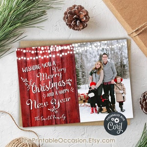 EDITABLE Rustic Christmas Photo Card, Editable Country Rustic Photo Christmas Card, Country Christmas Card, Rustic Printable Christmas Card image 1