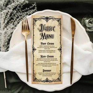 Vintage Halloween Menu Template Editable Antique Bats Halloween Dinner Party Menu Card Printable Gothic Bats Menu Halloween Table Decor H4
