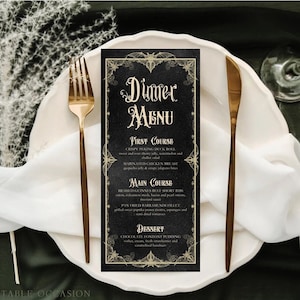 Vintage Halloween Menu Template Editable Antique Bats Halloween Dinner Party Menu Card Printable Gothic Bats Menu Halloween Table Decor H4