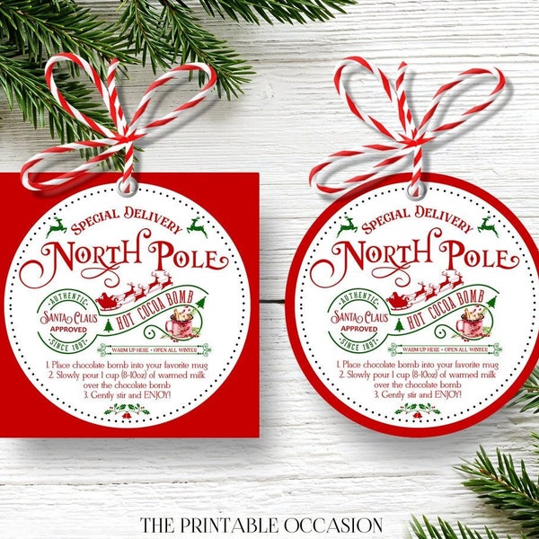 EDITABLE Hot Cocoa Bomb Tag, Printable North Pole Hot Chocolate Bomb Tag, Christmas Hot Cocoa Bomb Tags Instant Download Christmas Labels HC