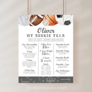 Sports First Birthday Milestone Sign All Sports 1st Birthday Milestone Board Baby First Birthday Milestone Sign 1st Birthday All Sports AS1
