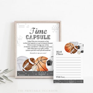 Sports Time Capsule, 1st Birthday Time Capsule Sign, Printable All Sports First Birthday Time Capsule Template, Boys 1st Birthday AS1