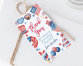 EDITABLE 4th of July Birthday Gift Tag Template Fourth of July 4th Birthday Favor Tag 4th Of July Stars & Stripes Birthday Party Tag P2 P1