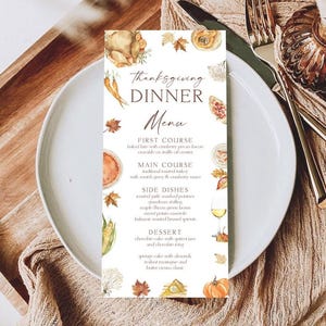 Thanksgiving Dinner Menu Template Printable Thanksgiving Dinner Menu Car Fall Friendsgiving Menu Card Editable Menu Fall Dinner Menu TG T5