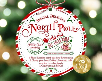 EDITABLE Hot Cocoa Bomb Tags, Printable North Pole Hot Chocolate Bomb Tags, Hot Cocoa Bomb Tags, Christmas Bomb Tags Instant Download HC