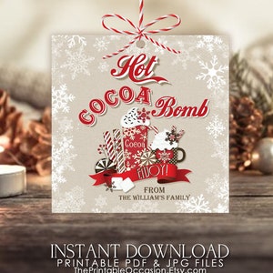 EDITABLE Hot Chocolate Bomb Tag Christmas Hot Chocolate Bomb Tag Hot Cocoa Tag Printable Winter Hot Chocolate Bomb Tag Instant Download image 1