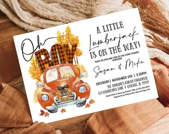 EDITABLE Lumberjack Baby Shower Invitation Baby Boy Buffalo Plaid Rustic Bear Cub Instant Download Printable Template Digital Corjl LJ TR3