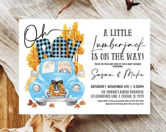 EDITABLE Lumberjack Baby Shower Invitation Baby Boy Buffalo Plaid Rustic Bear Cub Instant Download Printable Template Digital Corjl LJ TR3