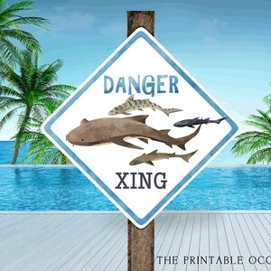 Printable Shark Sign Danger Shark XING Birthday Party Sign Shark Swim Party Shark Pool Party Sharks Birthday Party Sign SHK SH1 SH2 SH3 image 1