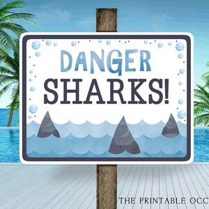 Shark Sign, Danger Sharks! Pool Party Printable Sign, Shark Birthday Party Sign, Swim Party Pool Party Sharktastic Sharks Birthday Party SHK