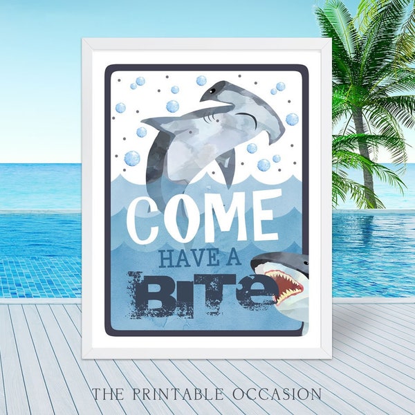 Printable Shark Sign, Come Have A Bite Shark Table Sign, Food Station Sign, Shark Birthday Party Decorations Sharks Food Table Sign SHK