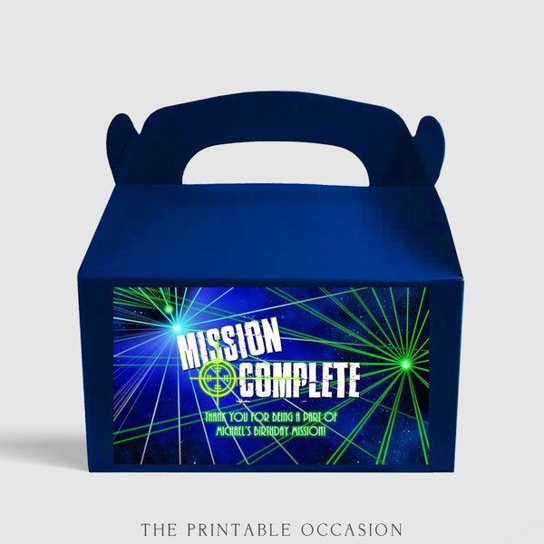 Laser Tag Gable Box Label 'Mission Complete' Laser Tag Birthday Party Gift Box Label Glow Party Gamer Party Gable Box Label Favor Label LT1