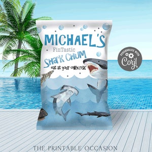 EDITABLE Shark Chip Bag Template Shark Jawsome Time, Chip Bag Wrapper Under The Sea Printable Chip Bag Label Pool Party Instant Download SHK