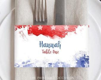 4th of July Napkin Wrapper Template Editable Fourth of July Napkin Place Card Printable July 4th Décor Place Card Instant Download P1 P2