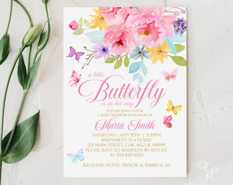 EDITABLE Butterfly Baby Shower Invitation Floral Sprinkle Invitation Butterfly Baby Shower Invitation Baby Shower Instant Download B1