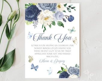 EDITABLE Butterfly Baby Shower Thank You Blue Floral Thank You Blue Butterfly Baby Shower Thank You Baby Shower Instant Download B10