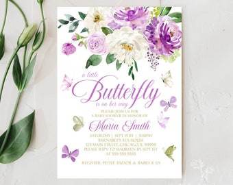 EDITABLE Butterfly Baby Shower Invitation Purple Floral Invitation Butterfly Baby Shower Invitation Baby Shower Instant Download B9