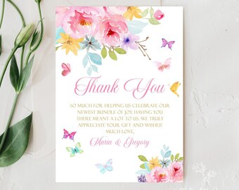 EDITABLE Butterfly Baby Shower Thank You Floral Sprinkle Thank You Pink Teal Purple Butterfly Baby Shower Thank You Baby Shower  Download B1