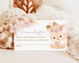 EDITABLE Pampas Grass Diaper Raffle Card, Girl's Diaper Raffle Ticket, Boho Baby Shower Card, Baby Shower, Some Bunny Is On The Way PGB1