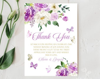 EDITABLE Butterfly Baby Shower Thank You Floral Purple Thank You Lilac Butterfly Baby Shower Thank You Baby Shower Instant Download B9