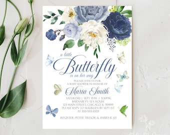 EDITABLE Butterfly Baby Shower Invitation Blue Floral Invitation Blue Butterfly Baby Shower Invitation Baby Shower Instant Download B10
