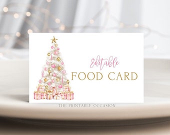 Editable Christmas Buffet Labels Printable Holiday Food Cards Christmas Tree Tent Card Template Holiday Name Place Card Instant Download T3B