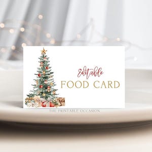 Editable Christmas Buffet Labels Printable Holiday Food Cards Christmas Tree Tent Card Template Holiday Name Place Card Instant Download T2C