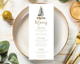 Christmas Dinner Menu Template Editable Gold and Greenery Christmas Menu Holiday Menu Template Christmas Party INSTANT DOWNLOAD Corjl T2D