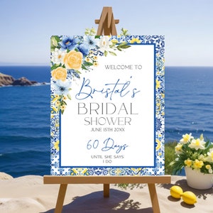 Blue Tiles Bridal Shower Sign, Custom Mediterranean Bridal Shower Welcome Sign Personalized Main Squeeze Sign Citrus Bridal Decorations MT3