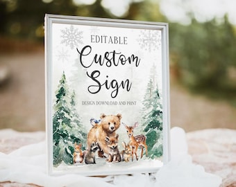 Editable Winter Woodland Sign Printable Winter ONEderland Sign Boy's Winter Woodland Birthday Party Sign Winter Woodland Onederland W2