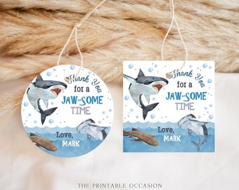 EDITABLE Shark Birthday Favor Tags, Shark Jawsome Time, Watercolor Under The Sea Printable Decor, Pool Party Gift Tag Instant Download SHK