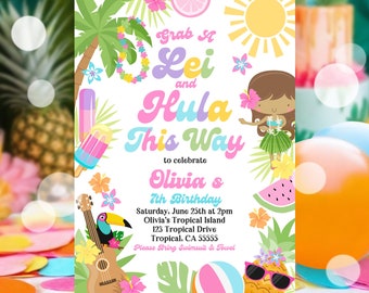 Editable Hawaiian Luau Birthday Invitation Pineapple Luau Pool Party Birthday Party Pineapple Hawaiian Birthday Luau Instant Download TR5