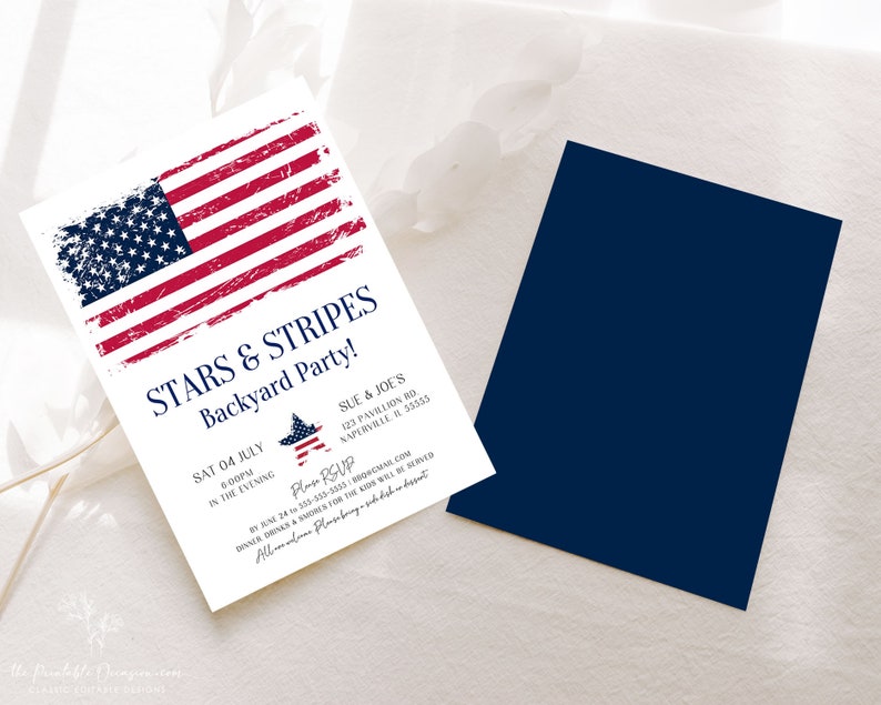 EDITABLE 4th of July Invitation Template, Printable Fourth of July Invitation, American Flag BBQ Invitation Evite Instant Distressed Flag P1 image 4