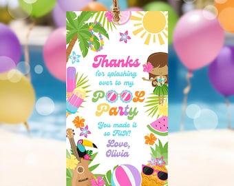 Editable Hawaiian Luau Birthday Favor Tags Pineapple Luau Gift Tags Pool Party Birthday Party Pineapple Hawaiian Birthday Luau Favor Tag TR4
