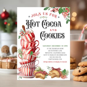 Editable Cookies and Cocoa Invitation Hot Cocoa Party Invite Hot Chocolate Christmas Birthday Cocoa Download Printable Template Corjl