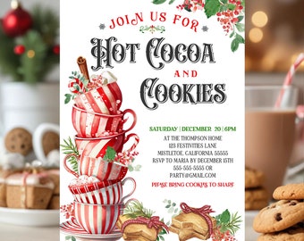 Hot Cocoa and Cookies Invitation Christmas Cookie Party Invite Holiday Hot Chocolate Invitation Winter Christmas Party Invitation Template