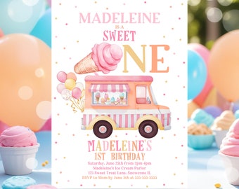 Editable Ice Cream Truck Birthday Invitation Ice Cream Sweet One 1st Party Invitation Sweet One Ice Cream Birthday Party Instant Downlo C3A