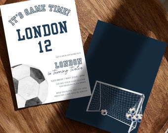 Editable Soccer Birthday Invitation Template Modern Soccer Invite Boho Vintage Printable Digital Template  Soccer Birthday Party Canva SS1