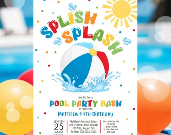 EDITABLE Pool Party Invitation Splish Splash Pool Party Invitation Summer Tropical Swimming Pool Splash Pad Party Instant Download SS1